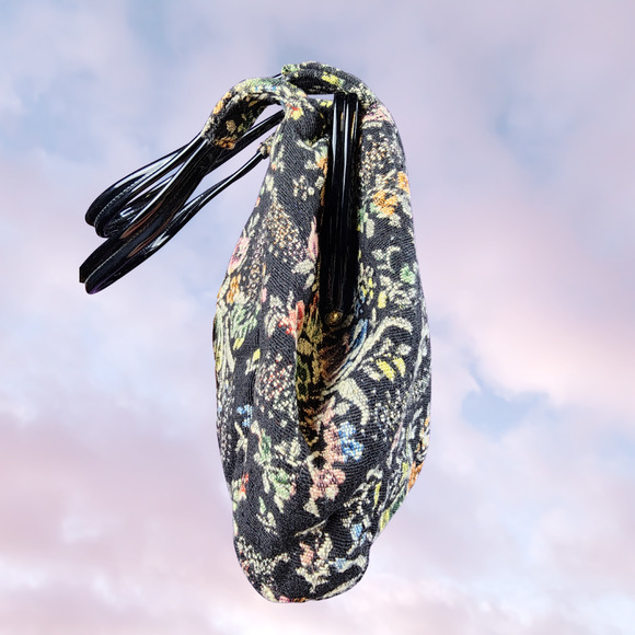 Vintage 60s Floral Carpet Hobo Bag Retro Purse Tapestry Boho Handbag Cottagecore - Picture 3 of 6